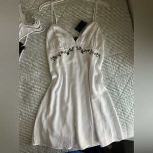 Wild Fable White Strapless Dress with Floral Embroidery